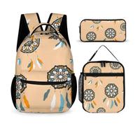 Mateju Sac a Dos, Attrape-Rêves Cartable Fille Primaire Sac a Dos Enfant avec Sac à Lunch et Trousse à Crayons 3 en 1 Sac à Dos, Garçons et Filles Petit Sac a Dos (Orange)