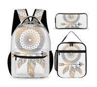 Mateju Sac a Dos, Attrape-Rêves Cartable Fille Primaire Sac a Dos Enfant avec Sac à Lunch et Trousse à Crayons 3 en 1 Sac à Dos, Garçons et Filles Petit Sac a Dos (Or)