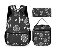 Mateju Sac a Dos, Attrape-Rêves Cartable Fille Primaire Sac a Dos Enfant avec Sac à Lunch et Trousse à Crayons 3 en 1 Sac à Dos, Garçons et Filles Petit Sac a Dos (Gris)