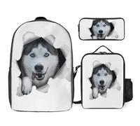 Mateju Sac a Dos, Chiot Impression Cartable Fille Primaire Sac a Dos Enfant avec Sac à Lunch et Trousse à Crayons 3 en 1 Sac à Dos, Garçons et Filles Petit Sac a Dos (Husky)
