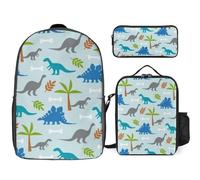 Mateju Sac a Dos, Impression de Dinosaure Cartable Fille Primaire Sac a Dos Enfant avec Sac à Lunch et Trousse à Crayons 3 en 1 Sac à Dos, 17 Pouces Garçons et Filles Petit Sac a Dos (Dinosaure 4)