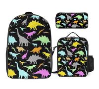 Mateju Sac a Dos, Impression de Dinosaure Cartable Fille Primaire Sac a Dos Enfant avec Sac à Lunch et Trousse à Crayons 3 en 1 Sac à Dos, 17 Pouces Garçons et Filles Petit Sac a Dos (Dinosaure 3)