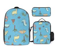 Mateju Sac a Dos, Impression de Dinosaure Cartable Fille Primaire Sac a Dos Enfant avec Sac à Lunch et Trousse à Crayons 3 en 1 Sac à Dos, 17 Pouces Garçons et Filles Petit Sac a Dos (Bleu)