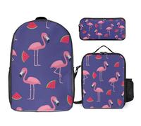 Mateju Sac a Dos, Impression de Flamant Cartable Fille Primaire Sac a Dos Enfant avec Sac à Lunch et Trousse à Crayons 3 en 1 Sac à Dos, 17 Pouces Garçons et Filles Petit Sac a Dos (Pastèque)
