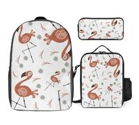 Mateju Sac a Dos, Impression de Flamant Cartable Fille Primaire Sac a Dos Enfant avec Sac à Lunch et Trousse à Crayons 3 en 1 Sac à Dos, 17 Pouces Garçons et Filles Petit Sac a Dos (Flamant Rose 2)