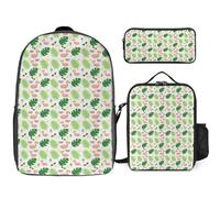 Mateju Sac a Dos, Impression de Flamant Cartable Fille Primaire Sac a Dos Enfant avec Sac à Lunch et Trousse à Crayons 3 en 1 Sac à Dos, 17 Pouces Garçons et Filles Petit Sac a Dos (Feuilles Vertes)