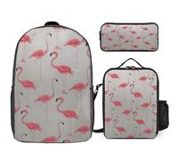 Mateju Sac a Dos, Impression de Flamant Cartable Fille Primaire Sac a Dos Enfant avec Sac à Lunch et Trousse à Crayons 3 en 1 Sac à Dos, 17 Pouces Garçons et Filles Petit Sac a Dos (Flamant 1)