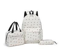 Mateju Sac a Dos, Mode Impression Cartable Fille Primaire Sac a Dos Enfant avec Sac à Lunch et Trousse à Crayons 3 en 1 Sac à Dos, 17 Pouces Filles Petit Sac a Dos (Beige)