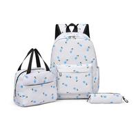 Mateju Sac a Dos, Mode Impression Cartable Fille Primaire Sac a Dos Enfant avec Sac à Lunch et Trousse à Crayons 3 en 1 Sac à Dos, 17 Pouces Filles Petit Sac a Dos (Bleu)