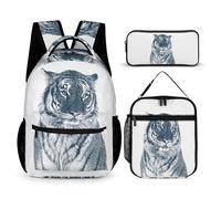 Mateju Sac a Dos, Motif Tigre Cartable Fille Primaire Sac a Dos Enfant avec Sac à Lunch et Trousse à Crayons 3 en 1 Sac à Dos, Garçons et Filles Petit Sac a Dos (Tiger 3)