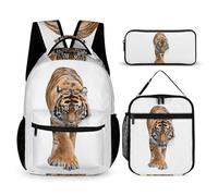 Mateju Sac a Dos, Motif Tigre Cartable Fille Primaire Sac a Dos Enfant avec Sac à Lunch et Trousse à Crayons 3 en 1 Sac à Dos, Garçons et Filles Petit Sac a Dos (Tiger 5)