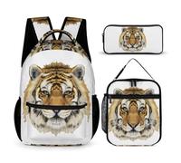 Mateju Sac a Dos, Motif Tigre Cartable Fille Primaire Sac a Dos Enfant avec Sac à Lunch et Trousse à Crayons 3 en 1 Sac à Dos, Garçons et Filles Petit Sac a Dos (Tiger 4)