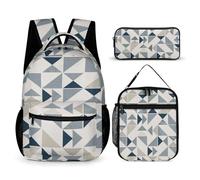 Mateju Sac a Dos, Triangle Multicolore Cartable Fille Primaire Sac a Dos Enfant avec Sac à Lunch et Trousse à Crayons 3 en 1 Sac à Dos, Garçons et Filles Petit Sac a Dos (Gris)