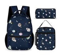 Mateju Sac a Dos, Univers Planète Cartable Fille Primaire Sac a Dos Enfant avec Sac à Lunch et Trousse à Crayons 3 en 1 Sac à Dos, Garçons et Filles Petit Sac a Dos (Lune)