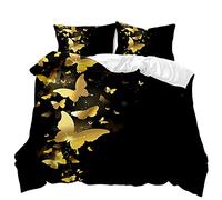 Mateju Sets de Housse de Couette Adulte Enfant, 3D Parure de Lit 1/2 Personnes avec Imprimé Papillon d'or Housse de Couette en Microfibre et 2 x Taie d'oreiller (Papillon Volant,200x200cm)
