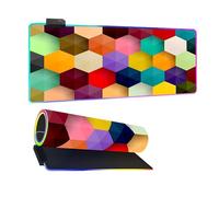 Mateju Tapis de Souris Gaming RGB, 3D Totem Hexagonal 14 Modes LED Lumineuse Tapis de Souris XXL, Accessoire Bureau avec 7 Couleurs avec Base en Caoutchouc Antidérapant (Coloré,900x400x4mm)