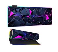 Mateju Tapis de Souris Gaming RGB, Imprimé Fragment Violet 14 Modes LED Lumineuse Tapis de Souris XXL, Accessoire Bureau avec 7 Couleurs avec Base en Caoutchouc Antidérapant (Violet 1,600x300x4mm)