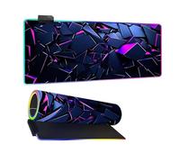 Mateju Tapis de Souris Gaming RGB, Imprimé Fragment Violet 14 Modes LED Lumineuse Tapis de Souris XXL, Accessoire Bureau avec 7 Couleurs avec Base en Caoutchouc Antidérapant (Violet 2,600x300x4mm)