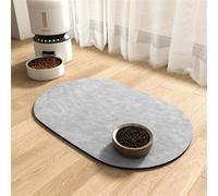 Mateju Tapis Gamelle Chat Chien, Couleur Unie Ovale Tapis Chat Gamelle, Séchage Rapide Tapis Lavable Antidérapant de Gamelle pour Chien Chat Tapis de Nourriture pour Animaux (Gris,40x50cm)