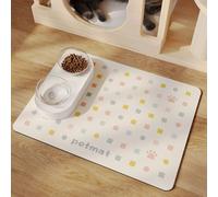 Mateju Tapis Gamelle Chat Chien, Super Absorbant Lavable Tapis Chat Gamelle, Séchage Rapide Antidérapant de Gamelle de Nourriture, Imprimés Mignons (Carré Beige,30x50cm)