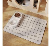Mateju Tapis Gamelle Chat Chien, Super Absorbant Lavable Tapis Chat Gamelle, Séchage Rapide Antidérapant de Gamelle de Nourriture, Imprimés Mignons (Carré Gris Clair,30x40cm)