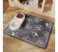 Mateju Tapis Gamelle Chat Chien, Super Absorbant Lavable Tapis Chat Gamelle, Séchage Rapide Antidérapant de Gamelle de Nourriture, Imprimés Mignons (Chiot Gris Foncé,40x60cm)