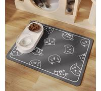 Mateju Tapis Gamelle Chat Chien, Super Absorbant Lavable Tapis Chat Gamelle, Séchage Rapide Antidérapant de Gamelle de Nourriture, Imprimés Mignons (Chaton Gris Foncé,50x70cm)