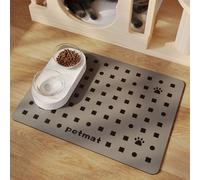 Mateju Tapis Gamelle Chat Chien, Super Absorbant Lavable Tapis Chat Gamelle, Séchage Rapide Antidérapant de Gamelle de Nourriture, Imprimés Mignons (Carré Gris Foncé,30x50cm)