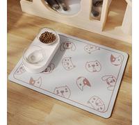 Mateju Tapis Gamelle Chat Chien, Super Absorbant Lavable Tapis Chat Gamelle, Séchage Rapide Antidérapant de Gamelle de Nourriture, Imprimés Mignons (Chiot Gris Clair,30x50cm)
