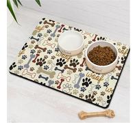 Mateju Tapis Gamelle Chat Chien, Woof Imprimé Tapis Chat Gamelle, Séchage Rapide Tapis Lavable Antidérapant de Gamelle pour Chien Chat Tapis de Nourriture pour Animaux (Beige,50x80cm)
