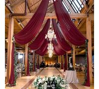 Mateju Tenture Mariage Plafond Voilage 1 Panneau Tulle Decoration Plafond Mariage, Rideaux de Plafond en Mousseline de Soie Décoration pour Arche Mariage, Fête, Cérémonie (Bordeaux,75 x 900cm)