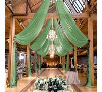 Mateju Tenture Mariage Plafond Voilage 1 Panneau Tulle Decoration Plafond Mariage, Rideaux de Plafond en Mousseline de Soie Décoration pour Arche Mariage, Fête, Cérémonie (Vert Clair,75 x 900cm)