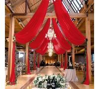Mateju Tenture Mariage Plafond Voilage 1 Panneau Tulle Decoration Plafond Mariage, Rideaux de Plafond en Mousseline de Soie Décoration pour Arche Mariage, Fête, Cérémonie (Rouge,75 x 900cm)