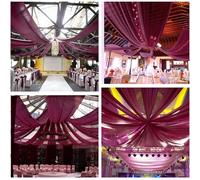 Mateju Tenture Mariage Plafond Voilage Decoration Plafond Mariage Tulle Rideaux de Plafond en Mousseline de Soie 1 Panneau Décoration pour Arche Mariage, Fête, Cérémonie (Rouge-Violet,150x600cm)