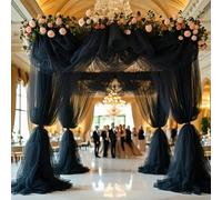 Mateju Voilage Mariage Arche Tenture, Rideau en Tulle Semi-Transparent Drapé en Mousseline de Soie Rideaux de Lit Baldaquin pour Décoration Mariage, Cérémonie, Fête (Noir,80x800cm)