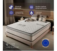 Matelas 135x190 cm - Visco-Carbone - Matelas Ressorts Ensachés Hybrid Mousse mémoire HR Blue Latex Mi-ferme Très épais 30 cm