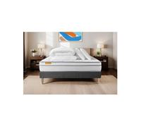 Matelas 140 x 190 cm Memo luxe - Ressorts ensachés - Ep : 26 cm - sommier Gris avec 2 oreillers et couette
