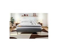 Matelas 140 x 190 cm Memo plus - Mousse à mémoire de forme - Ep : 24 cm - sommier Gris avec 2 oreillers et couette