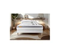 Matelas 140 x 190 cm Memo zen - Mousse à mémoire de forme - Ep : 26 cm - sommier Blanc avec 2 oreillers et couette