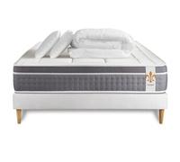 Matelas 140 x 190 cm Trente - Ressorts ensachés et mémoire de forme - Ep : 30 cm - sommier Blanc avec 2 oreillers et couette
