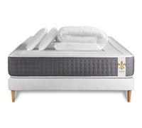 Matelas 140 x 190 cm Vingt-Six - Ressorts ensachés et mémoire de forme - Ep : 26 cm - sommier Blanc avec 2 oreillers et couette