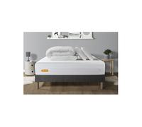 Matelas 140 x 200 cm Memo bio - Mousse à mémoire de forme - Ep : 26 cm - sommier Gris avec 2 oreillers et couette