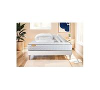 Matelas 140 x 200 cm Memo - Mousse à mémoire de forme - Ep : 20 cm - sommier Blanc avec 2 oreillers et couette