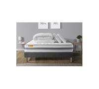 Matelas 140 x 200 cm Memo spring - Ressorts ensachés - Ep : 22 cm - sommier Gris avec 2 oreillers et couette