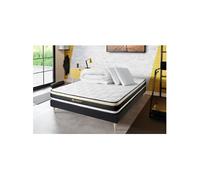 Matelas 140 x 200 cm Soft - Mousse - Ep : 19 cm - sommier Noir avec 2 oreillers et couette