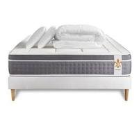 Matelas 140 x 200 cm Trente - Ressorts ensachés et mémoire de forme - Ep : 30 cm - sommier Blanc avec 2 oreillers et couette G
