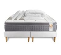 Matelas 160 x 200 cm Trente - Ressorts ensachés et mémoire de forme - Ep : 30 cm - sommier Blanc avec 2 oreillers et couette