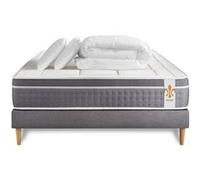 Matelas 160 x 200 cm Trente - Ressorts ensachés et mémoire de forme - Ep : 30 cm - sommier Gris avec 2 oreillers et couette G