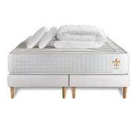 Matelas 160 x 200 cm Vingt-Quatre - Ressorts ensachés et mémoire de forme - Ep : 24 cm - sommier Blanc avec 2 oreillers et couette G