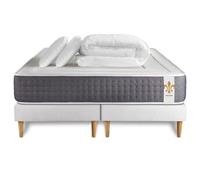 Matelas 160 x 200 cm Vingt-Six - Ressorts ensachés et mémoire de forme - Ep : 26 cm - sommier Blanc avec 2 oreillers et couette